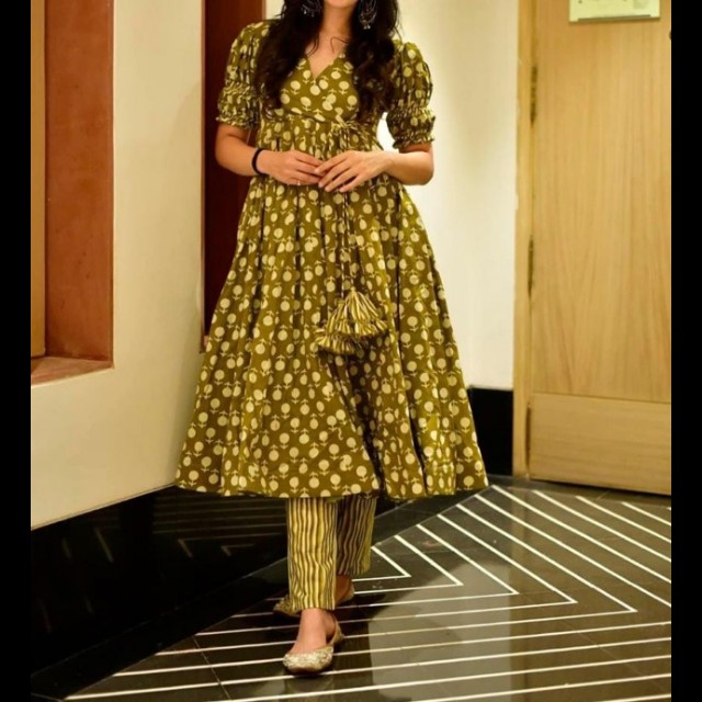 Designer long Anarkali kurti with beautiful prints and handwork - Kurti  Fashion